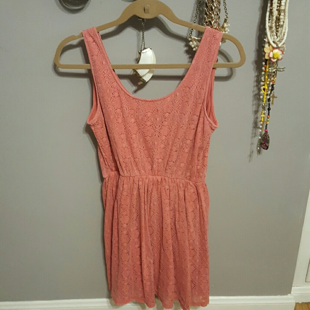 Coral pink lace dress