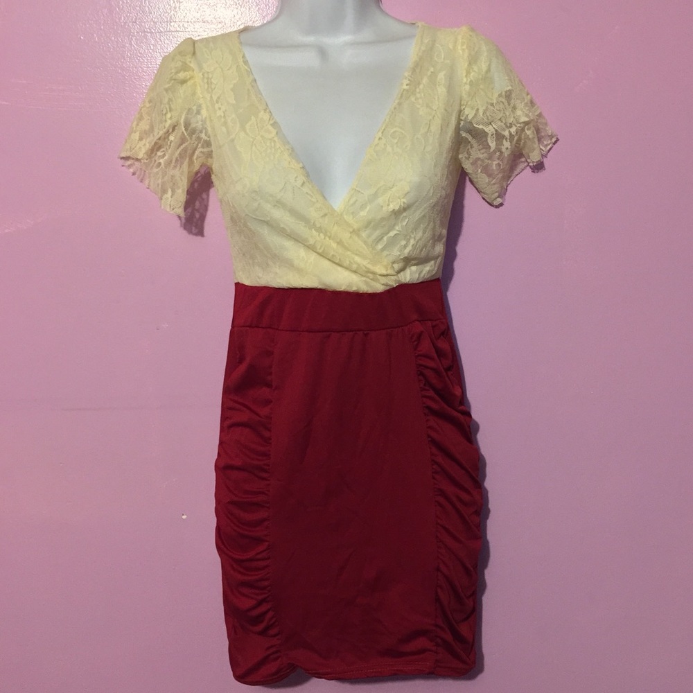 Lace Top Ruched Dress