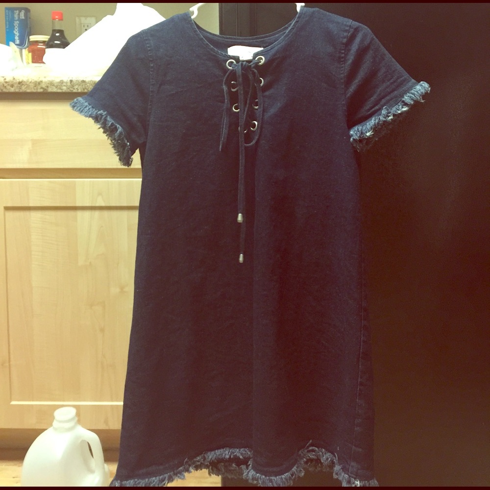 JOA lace up jeans short sleeve dress S