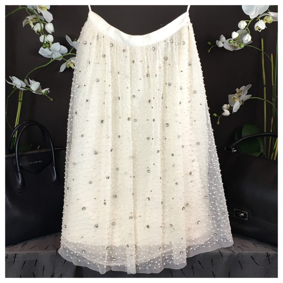 Alice + Olivia Embellished Tulle Cream Skirt - Picture 6 of 8