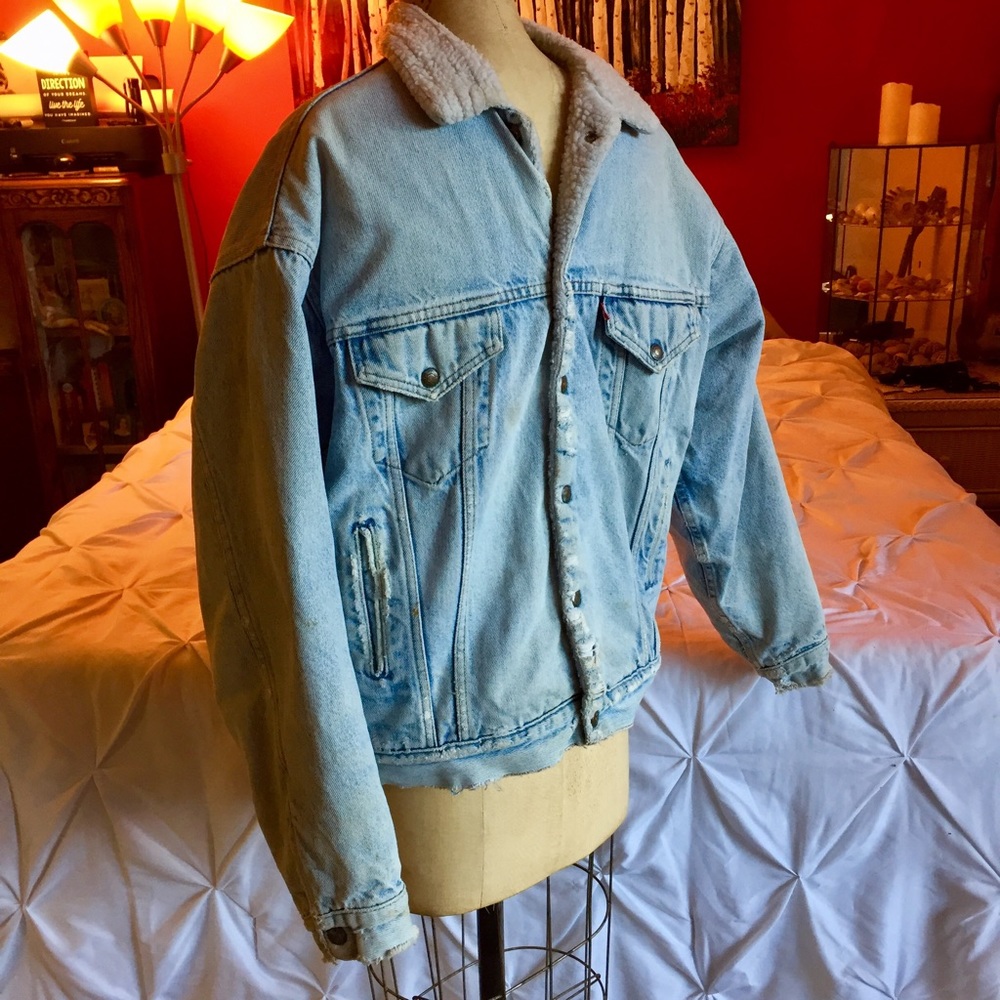 Vintage Levi's Jean Jacket. Wool lined coat. 80s.
