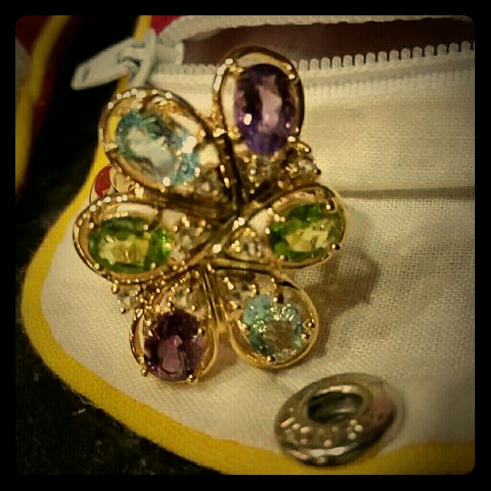 Genuine 3 stones ring vermeil over sterling silver