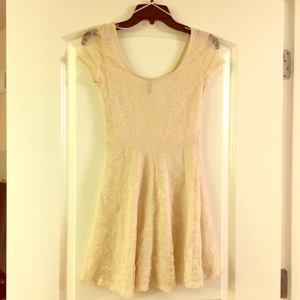 Cute, cream colored lace scoopneck flare dress