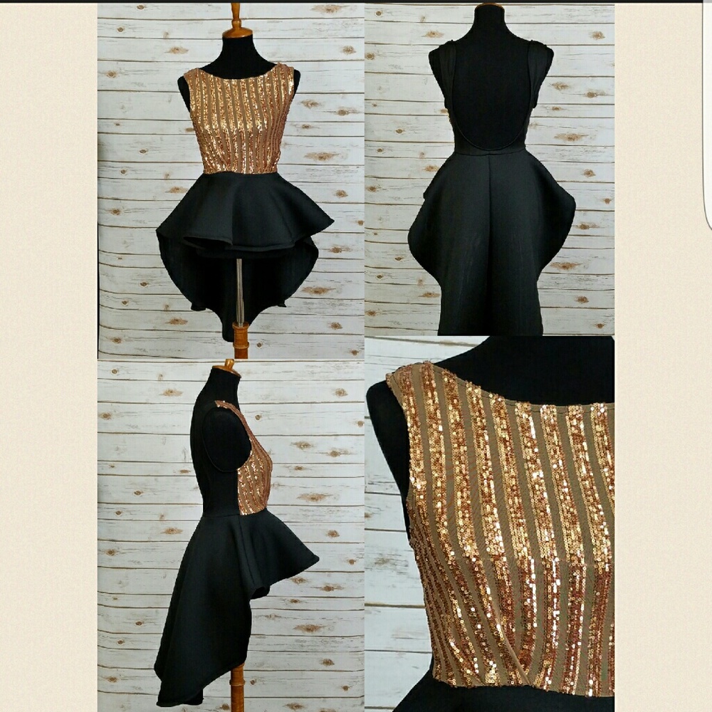 🔥LAST ONE🔥GOLD SEQUINS & BLACK HI-LO PEPLUM - Picture 4 of 6