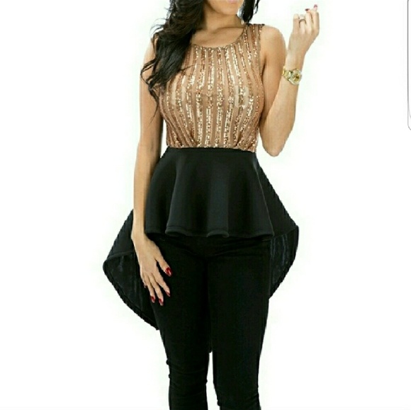 🔥LAST ONE🔥GOLD SEQUINS & BLACK HI-LO PEPLUM - Picture 6 of 6