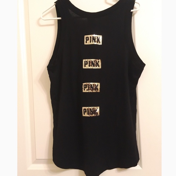 PINK Victoria's Secret Tops - 🆕VS PINK Gold Bling Sequin Black Tank Top