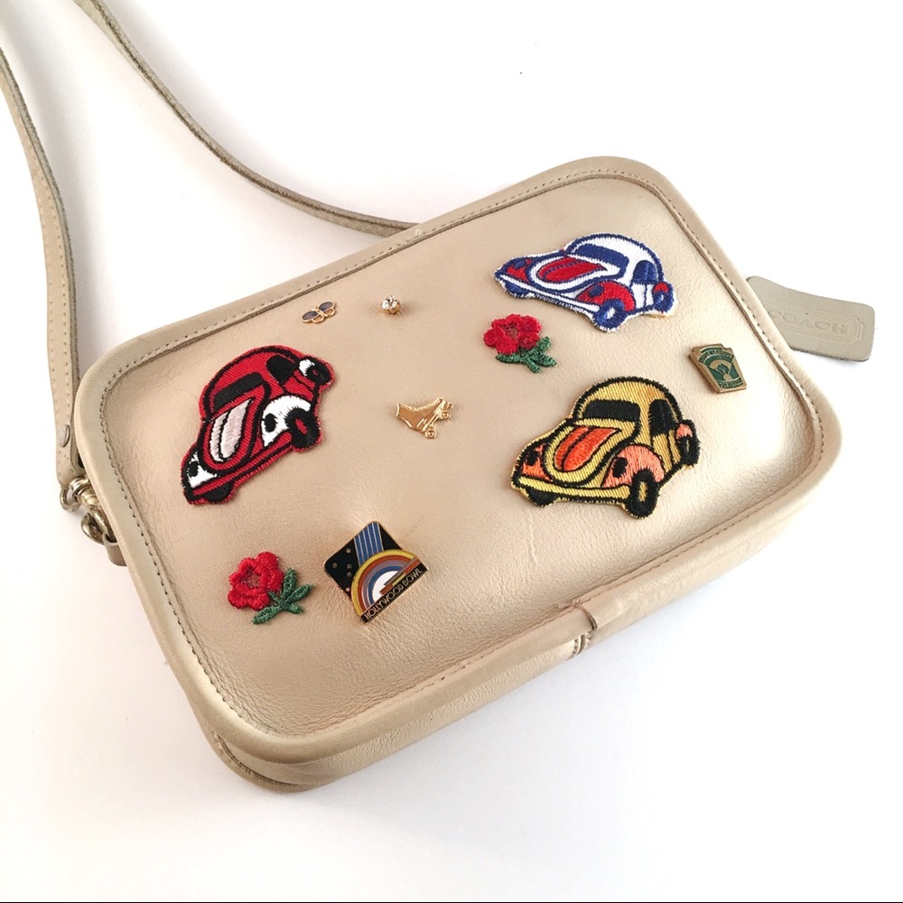 Vintage Embellished Coach Cream Crossbody Bag