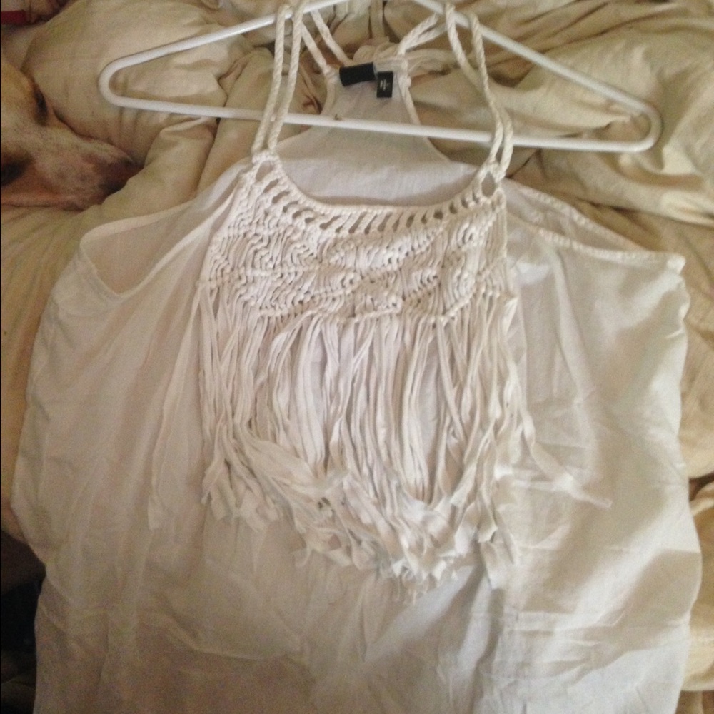 White fringe tank top