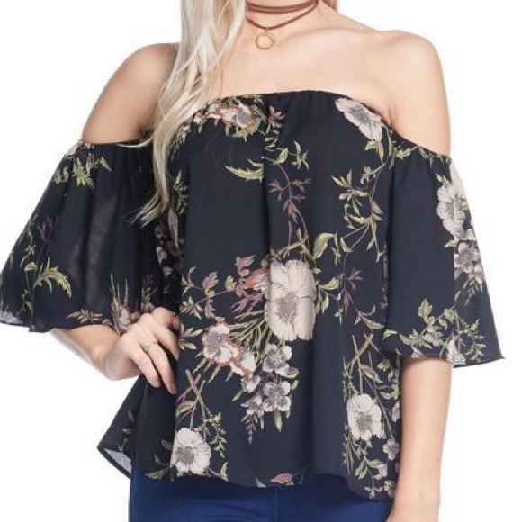 Sugar Boutique NYC Tops - Off Shoulder Floral Top - Black