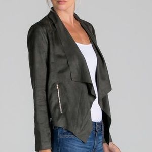 Asymmetrical Suede Cardigan with Zipper Pockets