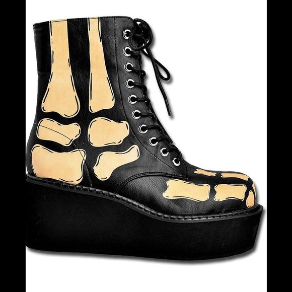 ISO! Too Fast GITD Skeleton Combat Platform Boots - Picture 2 of 3