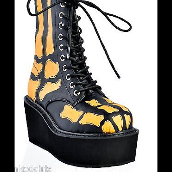ISO! Too Fast GITD Skeleton Combat Platform Boots - Picture 3 of 3
