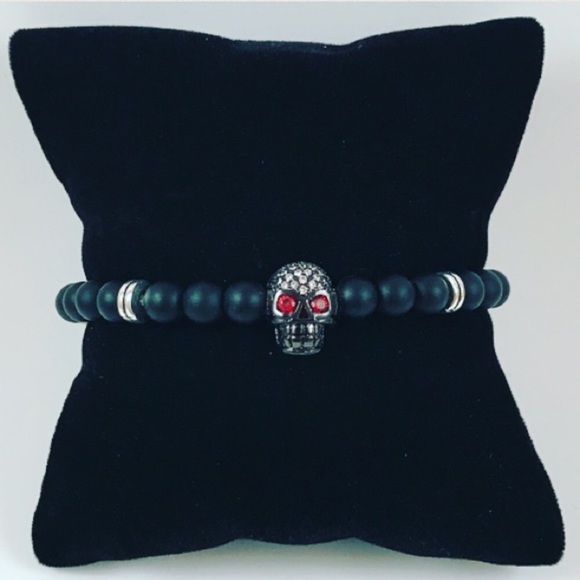 Silverskylight Jewelry - Women onyx & black rhodium cz skull bracelet
