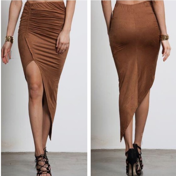 Asymmetrical Suede Skirt Camel - Picture 1 of 1