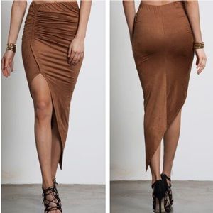 Asymmetrical Suede Skirt Camel