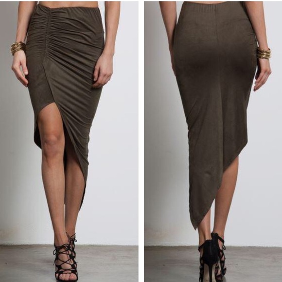 Asymmetrical Suede Skirt Olive - Picture 1 of 1