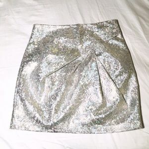 High waist silver holographic mini tulip skirt