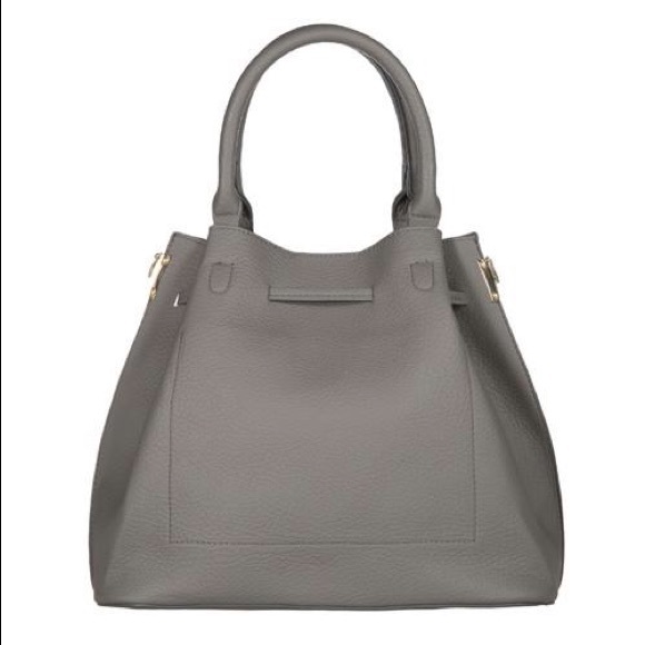 Faux Leather Designer Bucket Satchel Bag Gray - Picture 4 of 4