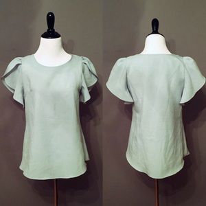 Mint flutter sleeve linen blouse