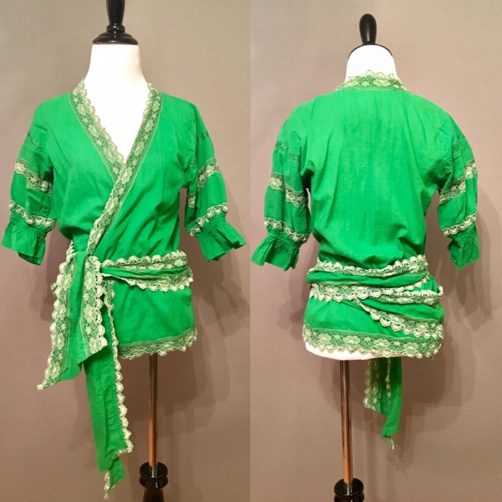 Crochet lace trim Peasant wrap top