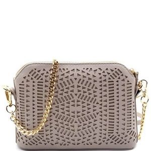 Laser Cut Gold Chain Cross Body Bag - Gray