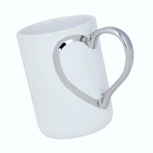 Silver Heart Handle Porcelain Mug