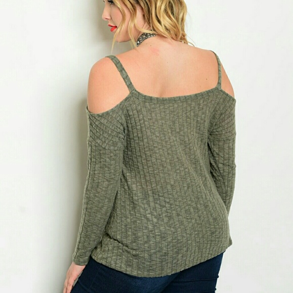 Olive Plus Size Cold Shoulder Sweater - Picture 2 of 7
