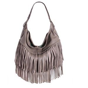 orYANY Grey Leather Fringe Hobo Shoulderbag