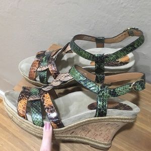Earthies Wedge Heel Green, Orange, Black, Leather