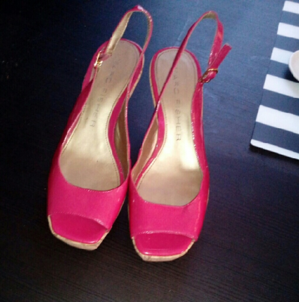 Pink peep toe wedges