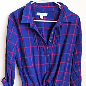 Blue and red drawstring waisted dress