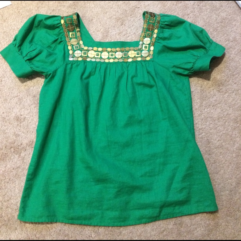 Green linen/cotton blouse
