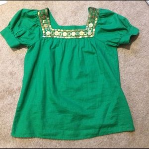 Green linen/cotton blouse