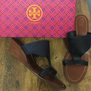 Tory Burch Navy & Black Wedges