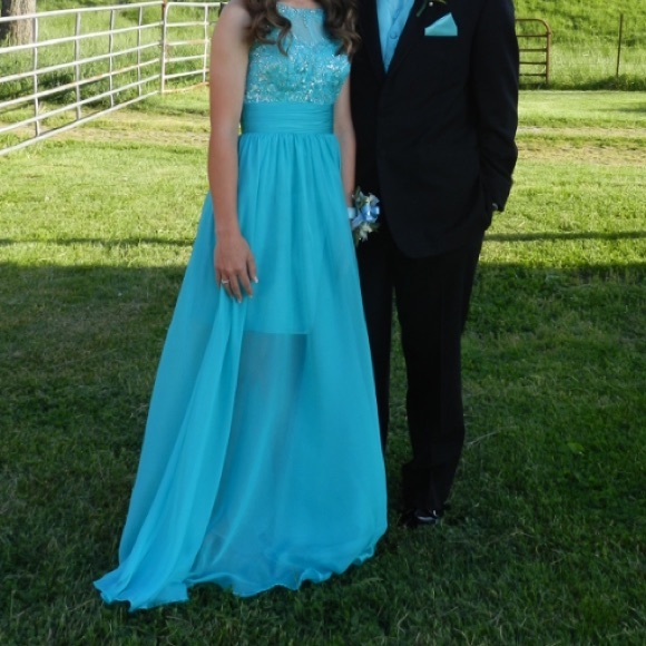 Sherri Hill aqua prom dress size 0 - Picture 2 of 4
