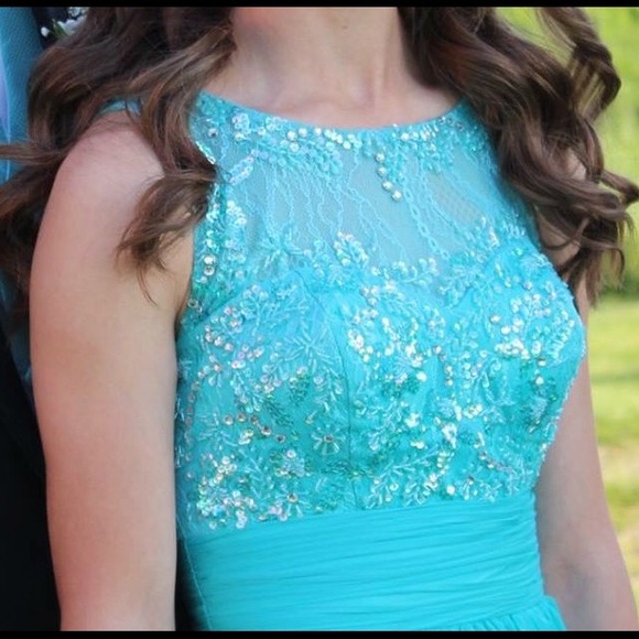 Sherri Hill aqua prom dress size 0 - Picture 3 of 4