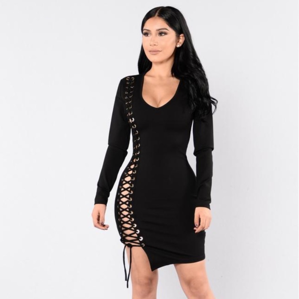 Lace Up Black Dress