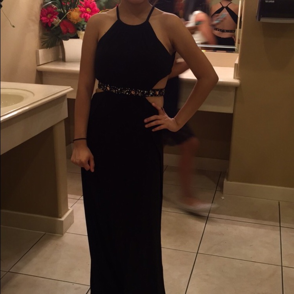 Long black dress and it is open back
