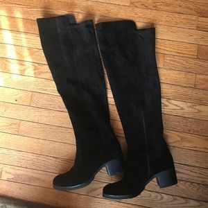 Vince Camuto over the knee black suede boots.