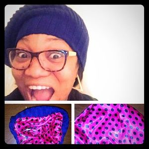 Satin Lined Slouch Beanie Blue