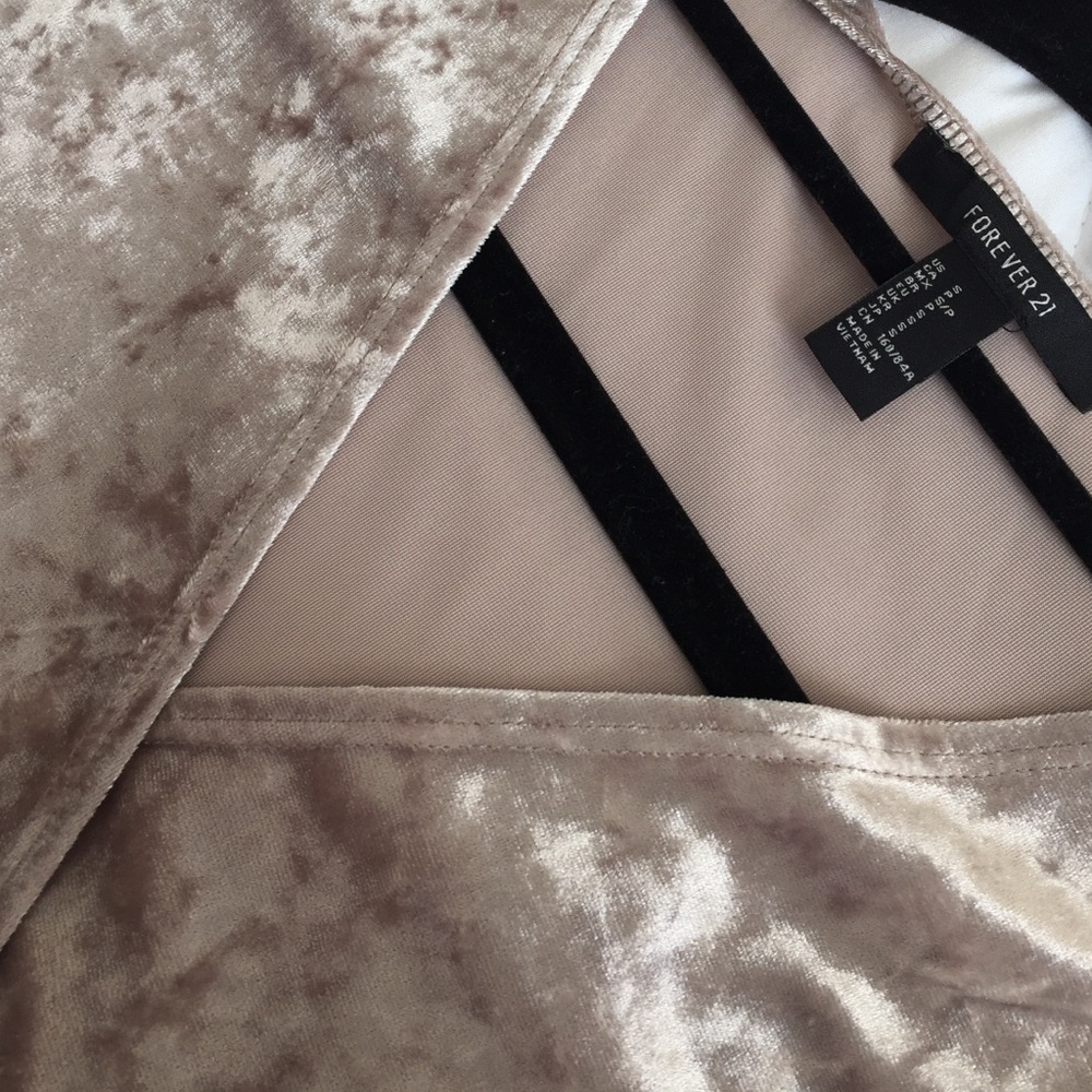 ✨ Champagne Velvet Faux Wrap Skater Dress ✨ - Picture 2 of 4