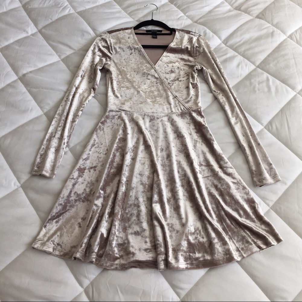 ✨ Champagne Velvet Faux Wrap Skater Dress ✨ - Picture 1 of 4