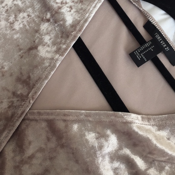 ✨ Champagne Velvet Faux Wrap Skater Dress ✨ - Picture 2 of 4