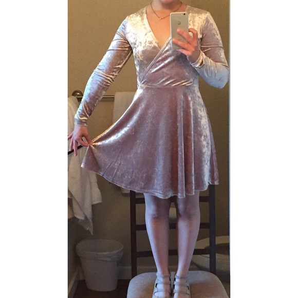 ✨ Champagne Velvet Faux Wrap Skater Dress ✨ - Picture 4 of 4