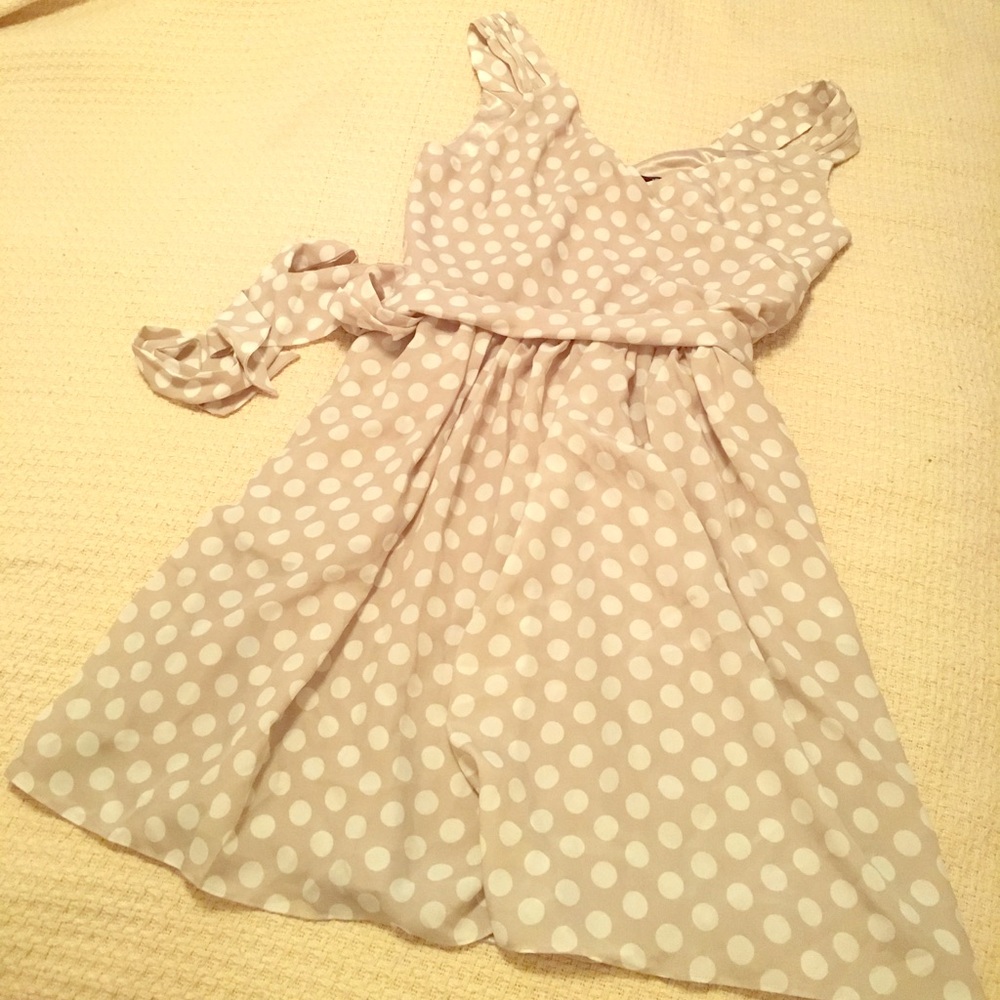 Beige and white polka dot dress