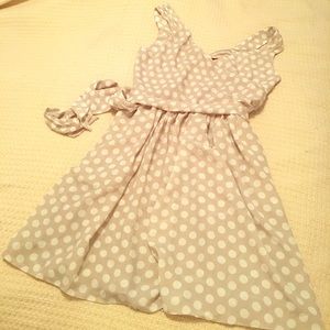 Beige and white polka dot dress