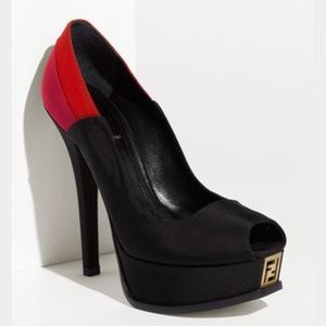 Fendi Open Toed Double Platform Satin Shoes