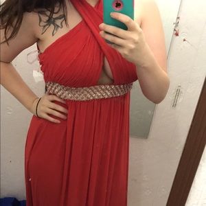 Red floor length formal dress