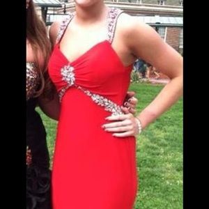 Long, red prom dress