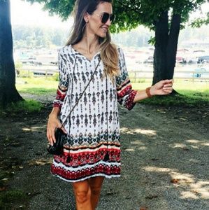 🚫sold❌Vintage boho print tassel tie tunic dress